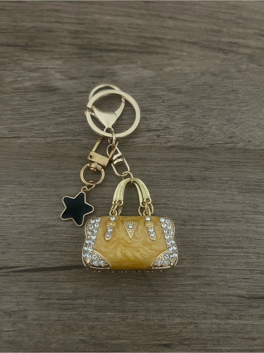 Gold Tone Yellow Crystal Accent Handbag & Star Keychain Charms